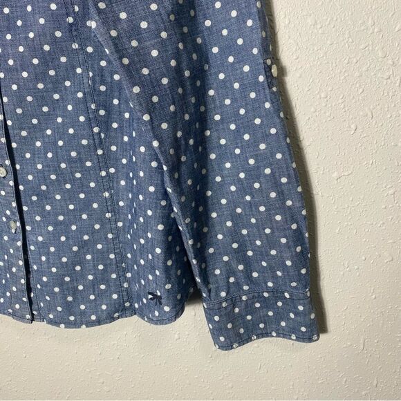 Talbots Blue Chambray White Polka Dot Button Up Top Women's Size 8 - Picture 11 of 14